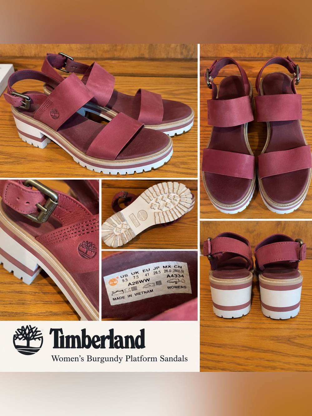 Timberland Women’s Burgundy Nubuck Platform Lug Sole Sandals Size 9.5